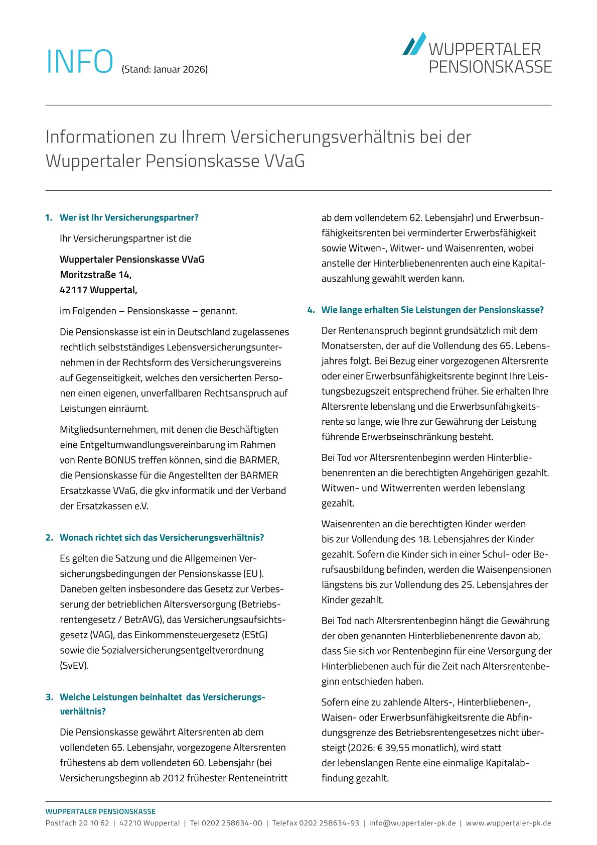 Informationen zum Versicherungsverhältnis