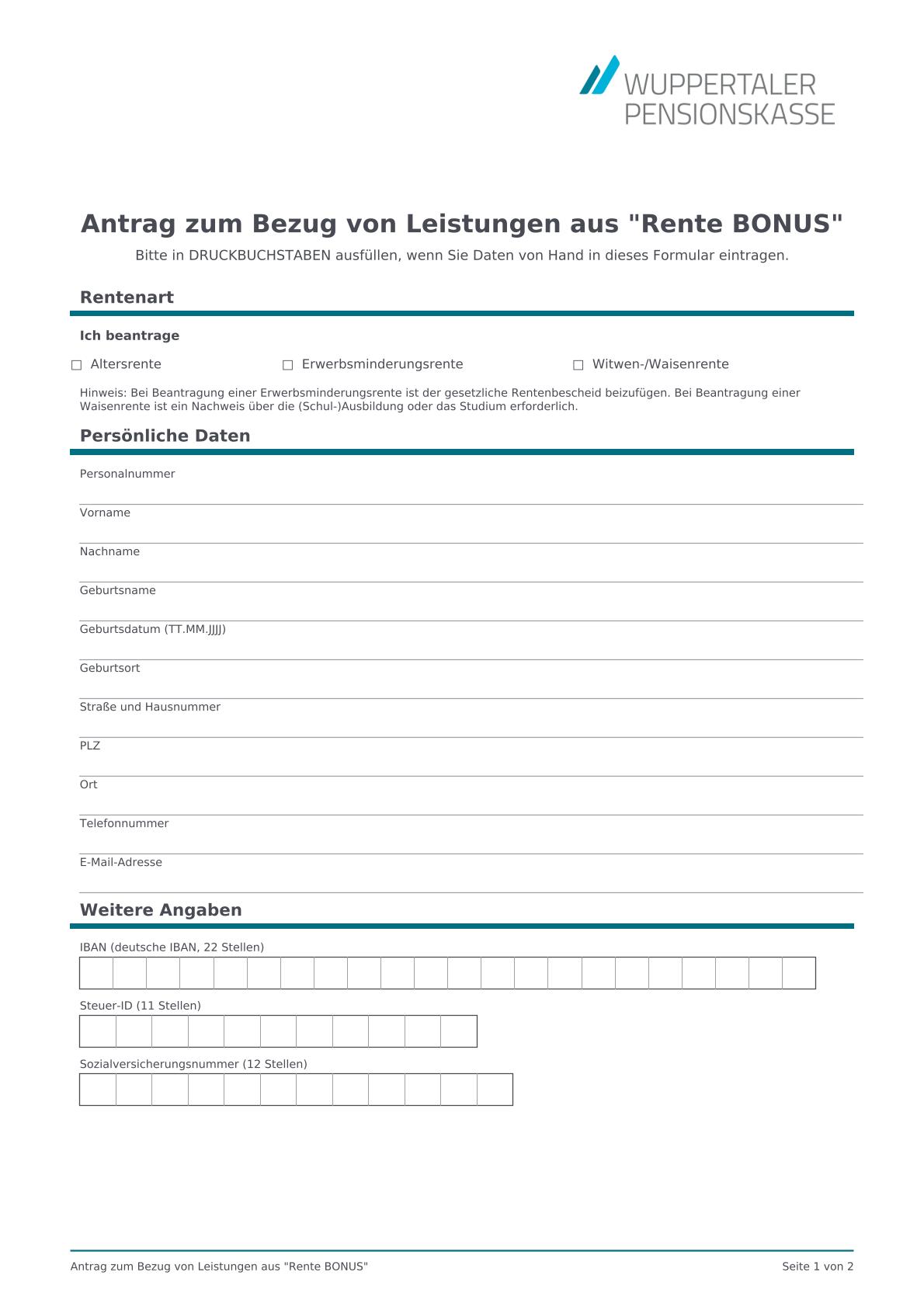 Leistungsantrag Rente BONUS